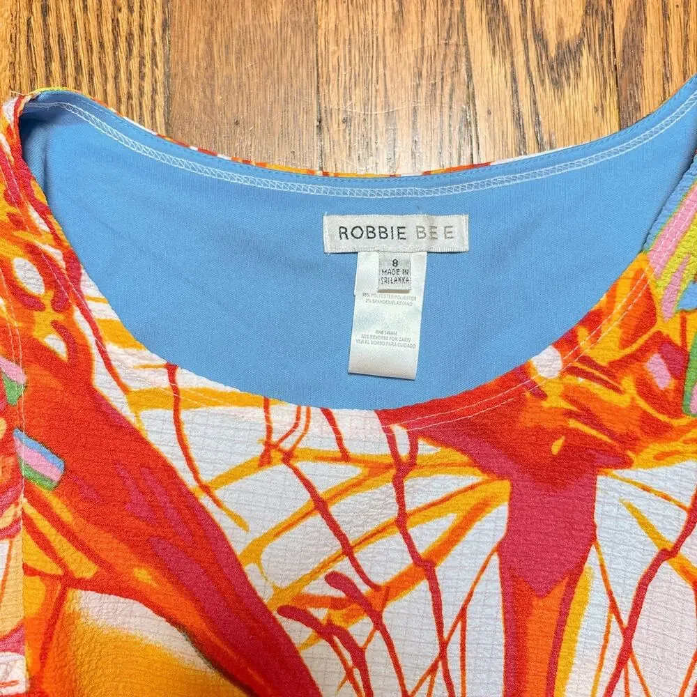 Robbie Bee Abstract Print Sleeveless Maxi Dress‎ Side Tie Size 8 Summer Beach